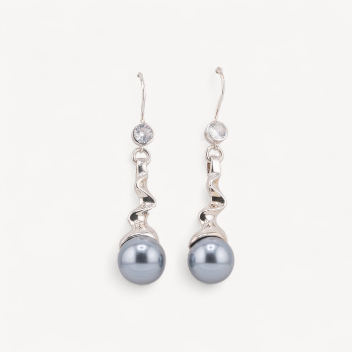 Orecchini A Monachella Di Argento 925 Con Pendente Strega E Perle 12x54mm Rodiato