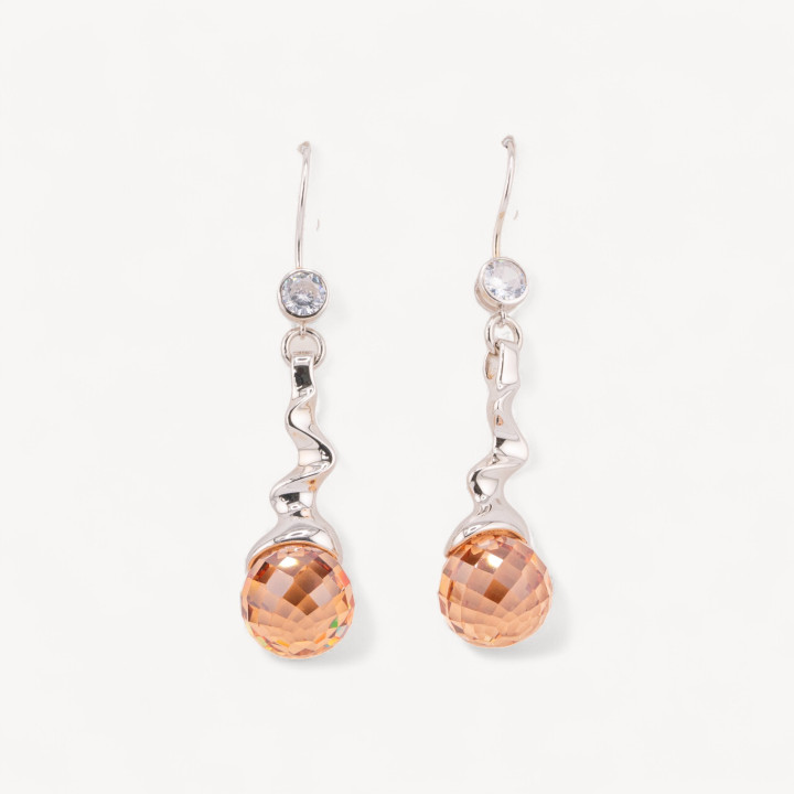 Orecchini A Monachella Di Argento 925 Con Pendente Strega E Zirconi 12x54mm