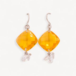 Orecchini A Monachella Di Argento 925 Con Zirconi A rombo Piatto Sfaccettato E Ovalini 22x47mm