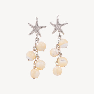 Orecchini A Monachella Di Argento 925 Stella Marina E Grappolo Di Madreperla Bianca