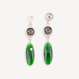 Orecchini A Perno Di Argento 925 Con Cubic Zirconia 12x66mm Rodiato Verde