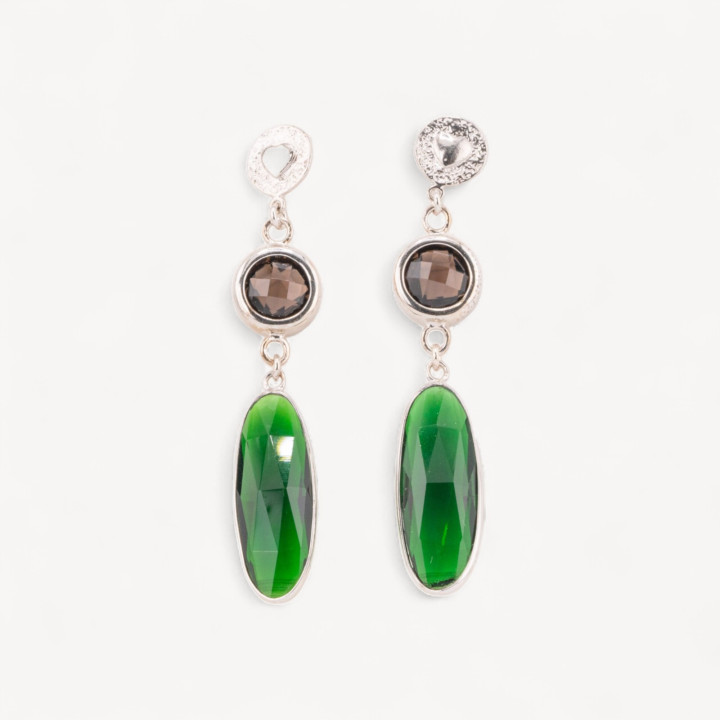 Orecchini A Perno Di Argento 925 Con Cubic Zirconia 12x66mm Rodiato Verde