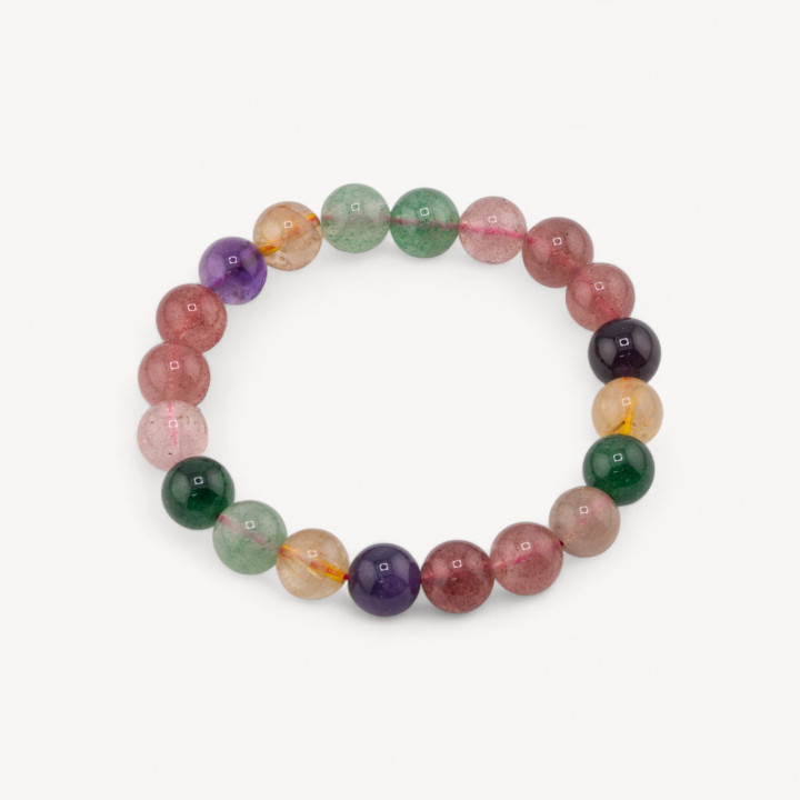 Bracciale Di Quarzo Fragola, Quarzo Citrino E Ametista 10mm