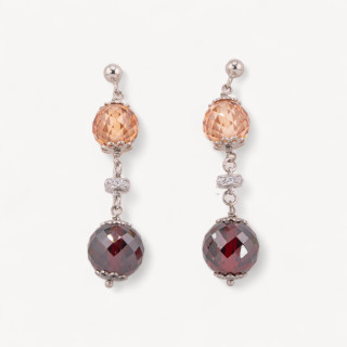 Orecchini A Perno Di Argento 925 Con Zirconi A Sfera Con Elementi in Argento 925 Rodiato 12x48mm