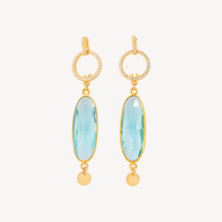 Orecchini A Perno Di Argento 925 Con Zirconi E Perla Con Pendente Ovale Di Cubic Zirconia 14x62mm