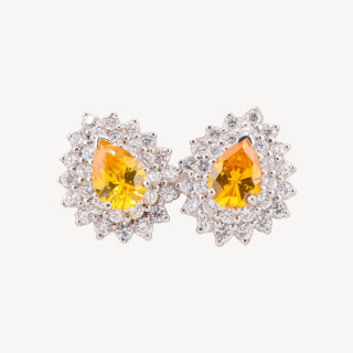 Orecchini A Perno Di Argento 925 Con Zirconi E Topazio Termodiffuso 17x20mm