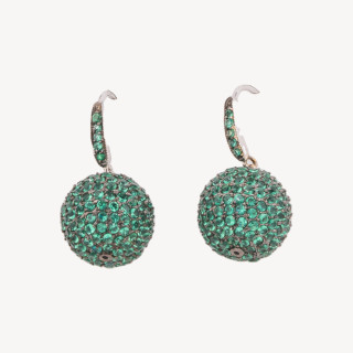 Orecchini A Perno Di Argento 925 Ovale Con Sfera Di Zirconi Verdi 12x30mm
