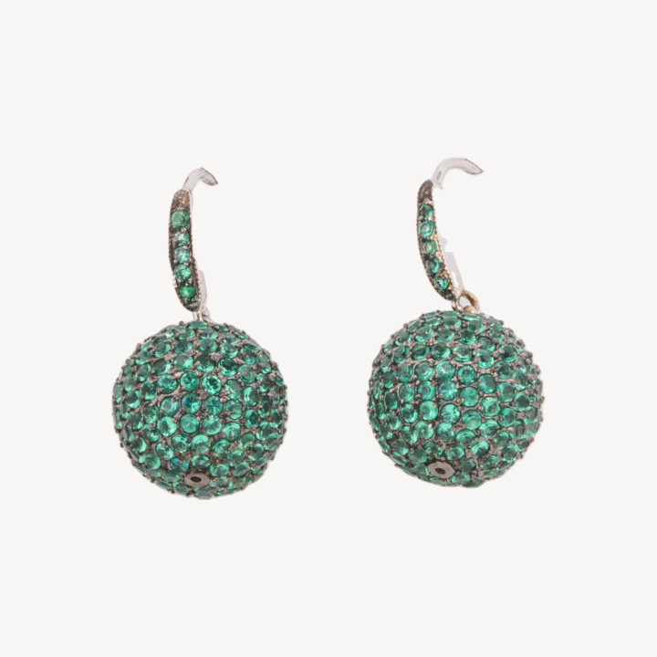 Orecchini A Perno Di Argento 925 Ovale Con Sfera Di Zirconi Verdi 12x30mm