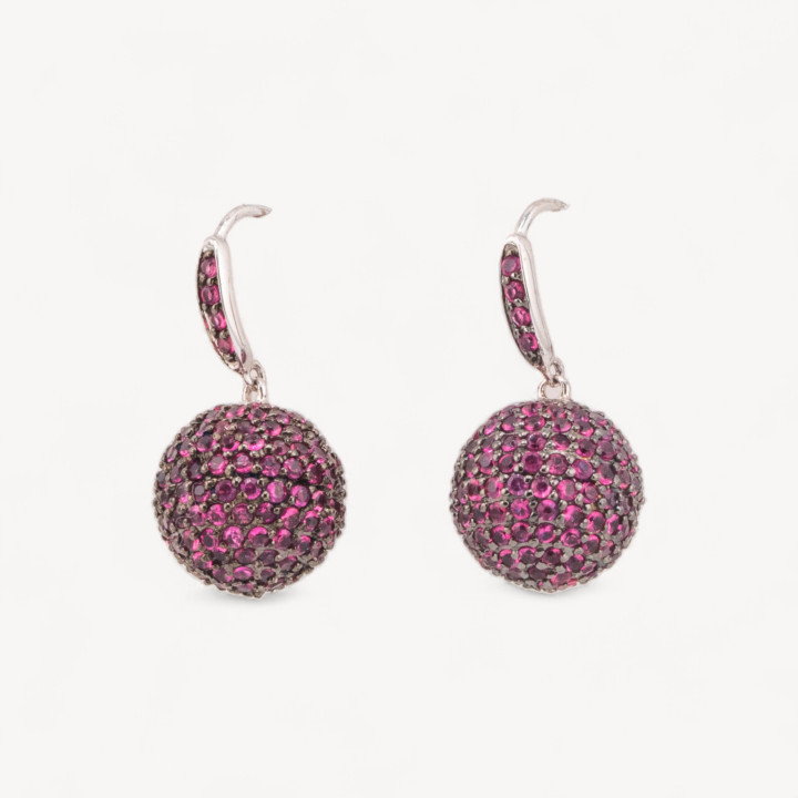 Orecchini Di Argento 925 A Monachella Con Zirconi MicroPave 14x28mm Rosso