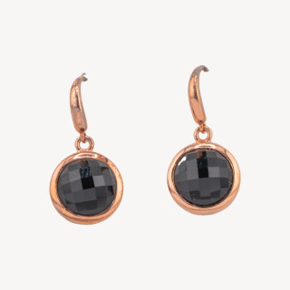 Orecchini Di Argento 925 A Monachella Oro Rosa Con Onice Tondo Sfaccettato Incastonato 15x30mm