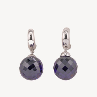 Orecchini Di Argento 925 Cerchio Con Zirconi Sfaccettati Viola 14x32mm