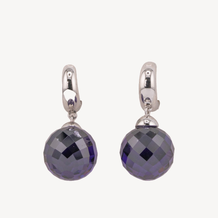 Orecchini Di Argento 925 Cerchio Con Zirconi Sfaccettati Viola 14x32mm