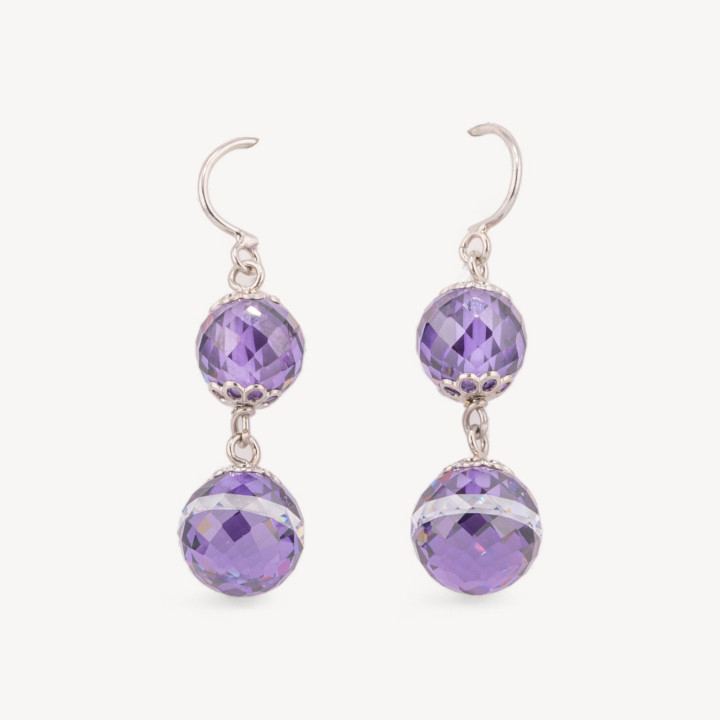 Orecchini Di Argento 925 Con Catena Di E Doppia Sfera Di Zircone