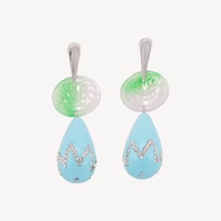 Orecchini Di Argento 925 Con Giada Burma E Resine Turchese