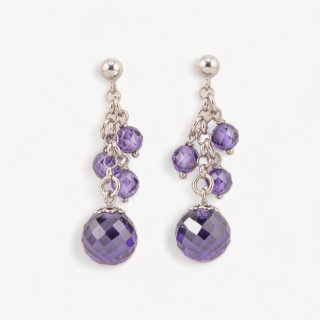 Orecchini Di Argento 925 Con Grappolo Sfere Sfaccettate Viola