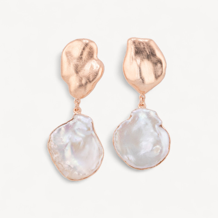 Orecchini Di Argento 925 Made in ITALY Con Perle Di Fiume Oro Rosa