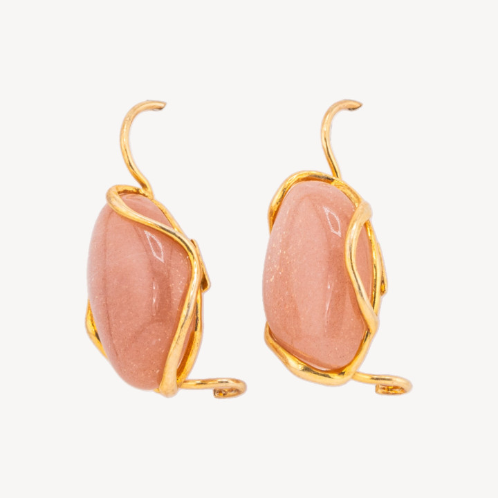 Orecchini Di Argento 925 Made in ITALY Dorato Pietra Di Luna Rosa