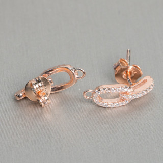 925 Sterling Silber Ohrringe Basis mit Zirkonia Nadelkette 5x18mm 3 Paar Roségold