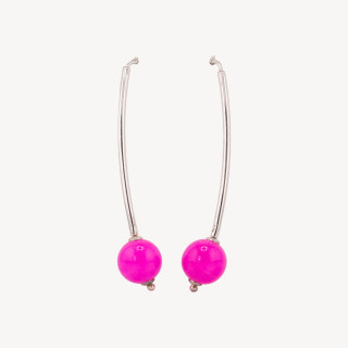 Orecchini Di Argento 925 Monachella Lunga Rodiato Con Giada Coreana Rosa Shocking 12x65mm