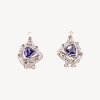 Orecchini In Argento 925 Battuto Con Pietra Viola