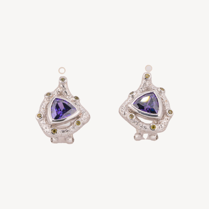 Orecchini In Argento 925 Battuto Con Pietra Viola