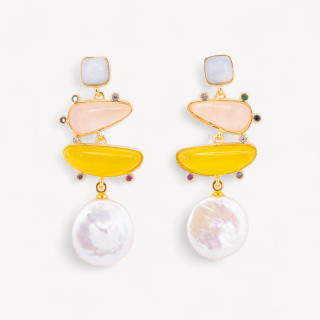 Orecchini In Bronzo Con Pietre Dure E Pendente Di Perle Barocche MOD1