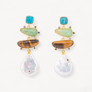 Orecchini In Bronzo Con Pietre Dure E Pendente Di Perle Barocche MOD2