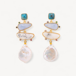 Orecchini In Bronzo Con Pietre Dure E Pendente Di Perle Barocche MOD3