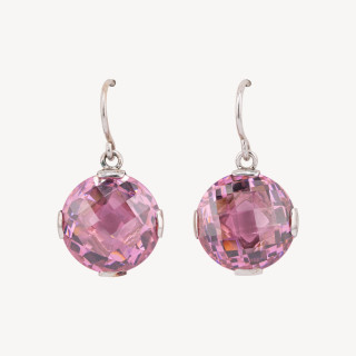 Orecchini A Monachella Di Argento 925 Con Cristalli Rosa CZ 17x30mm