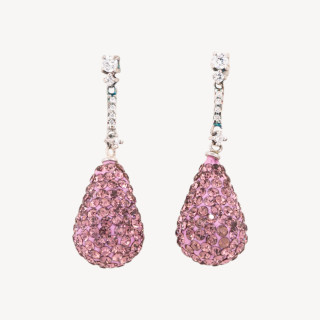 Orecchini A Perno Di Argento 925 Con Gocce In Strass E Ceramica Rosa 14x45mm