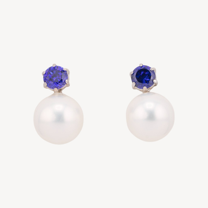 Orecchini A Perno Di Argento 925 Punto Luce Con Perle Di Maiorca 12x20mm