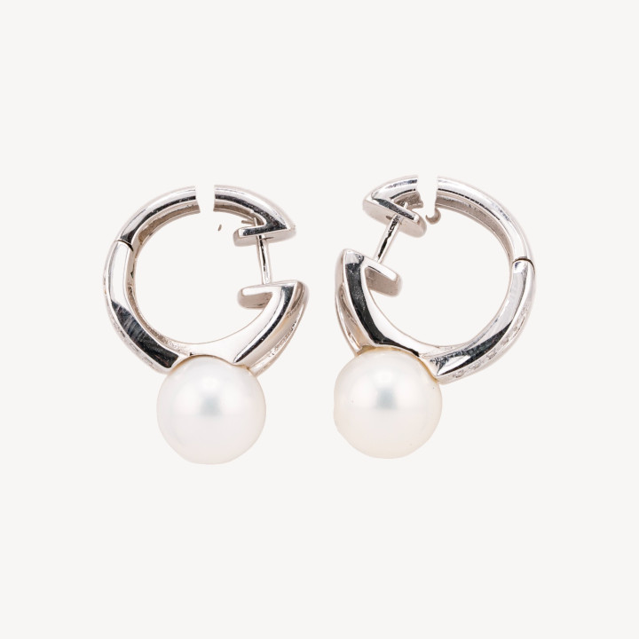 Orecchini Perno Chiuso Di Argento 925 Con Perle Di Maiorca e Zirconi 8x27mmm