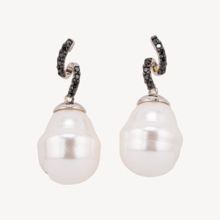 Orecchini Perno Di Argento 925 Con Perle Di Maiorca e Zirconi 16x36mm