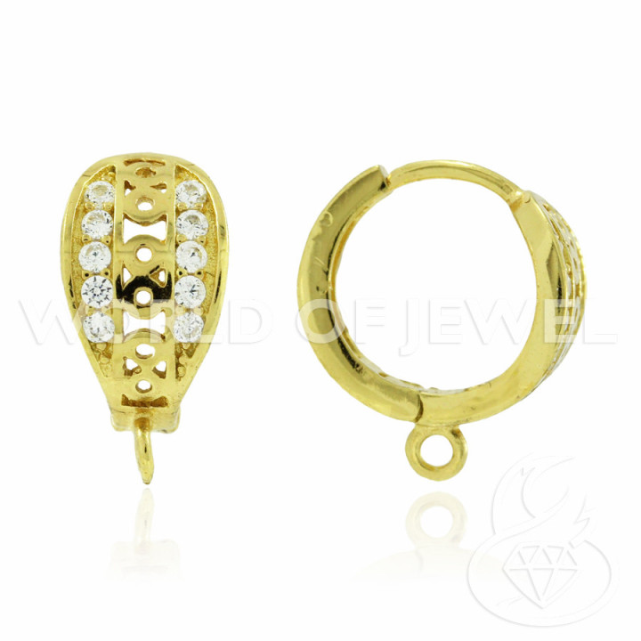 Pendientes Plata 925 Base Con Circonitas Pin Cerrado 07x15mm 2 Pares Dorado