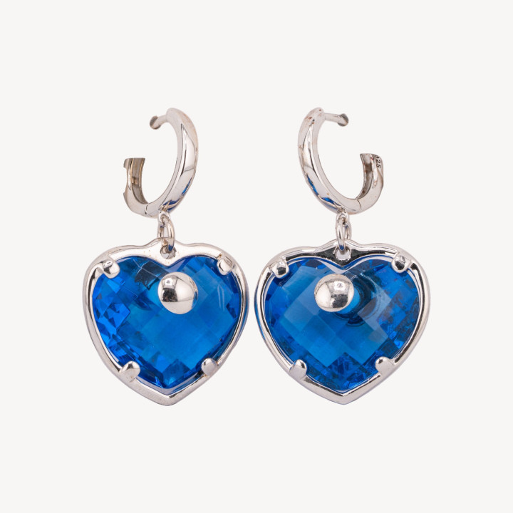 Orecchini Perno Di Argento 925 Con Zirconi CZ A Cuore Blu 23x38mm