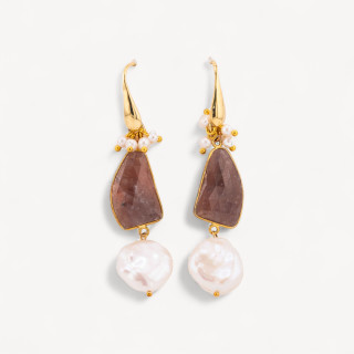 Orecchini A Monachella Di Argento 925 Con Pietre Dure E Perle Naturali 20x60mm Dorato