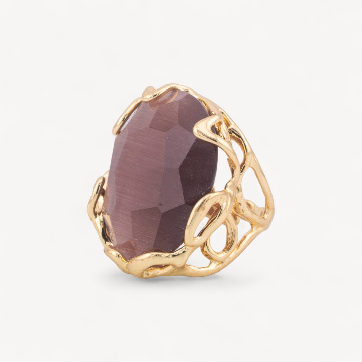 Anello Regolabile in Bronzo Dorato Collezione AURORA-1 con Occhio Di Gatto   Vinaccia | Gioiello Artigianale Donna 28x32mm