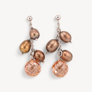 Ciondolo Pendente Di Argento 925 Con Zirconi E Perle Di Fiume Tondo 23mm