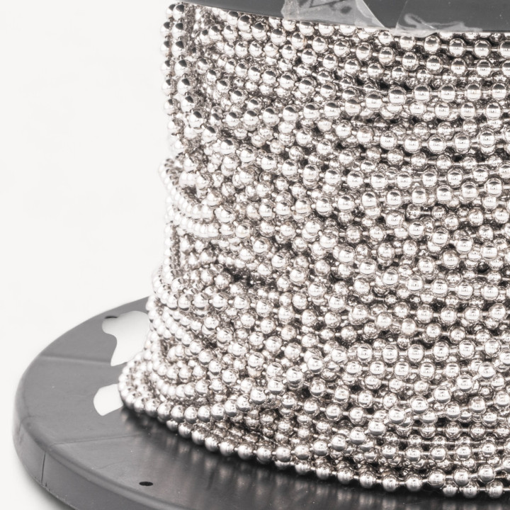 Catena A Metraggio Di Argento 925 Palline 2,5mm 50cm Rodiato