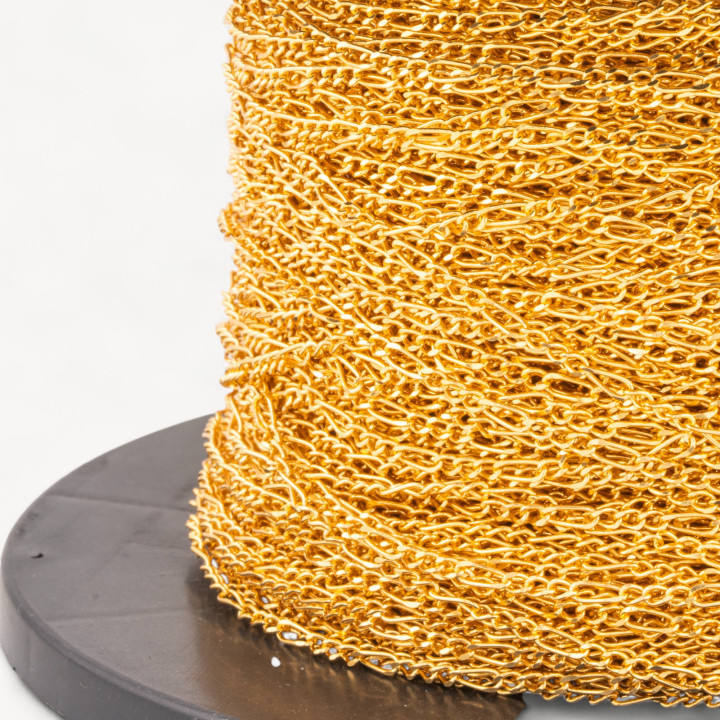 Catena A Metraggio Di Argento 925 3 Groumette + 1 Ovale da 2mm 50cm Dorato