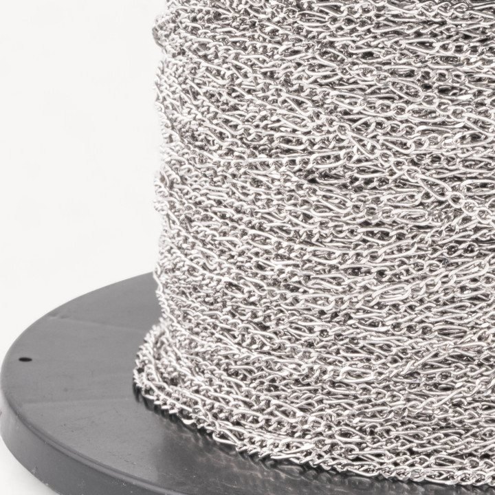 Catena A Metraggio Di Argento 925 3 Groumette + 1 Ovale da 2mm 50cm Rodiato