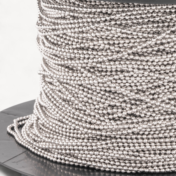 Catena A Metraggio Di Argento 925 con Palline 1,5mm 1 Metro Rodiato