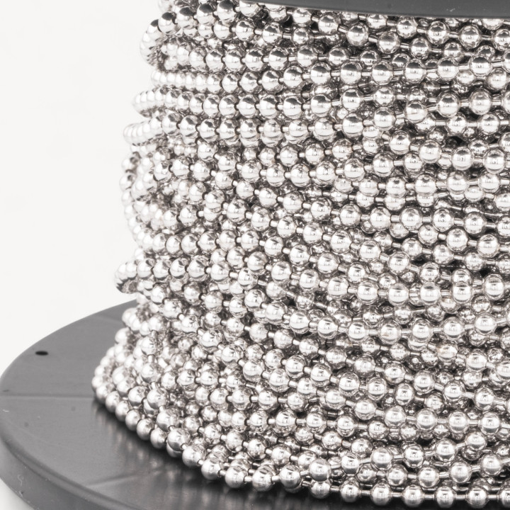 Catena A Metraggio Di Argento 925 con Palline 3mm 50cm Rodiato