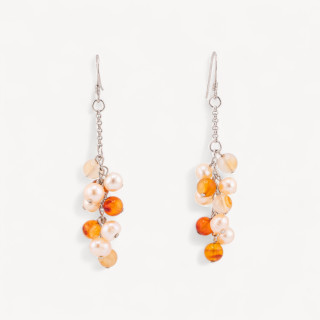 Orecchini A Monachella Di Argento 925 Con Perle Di Fiume 16x66mm Corniola