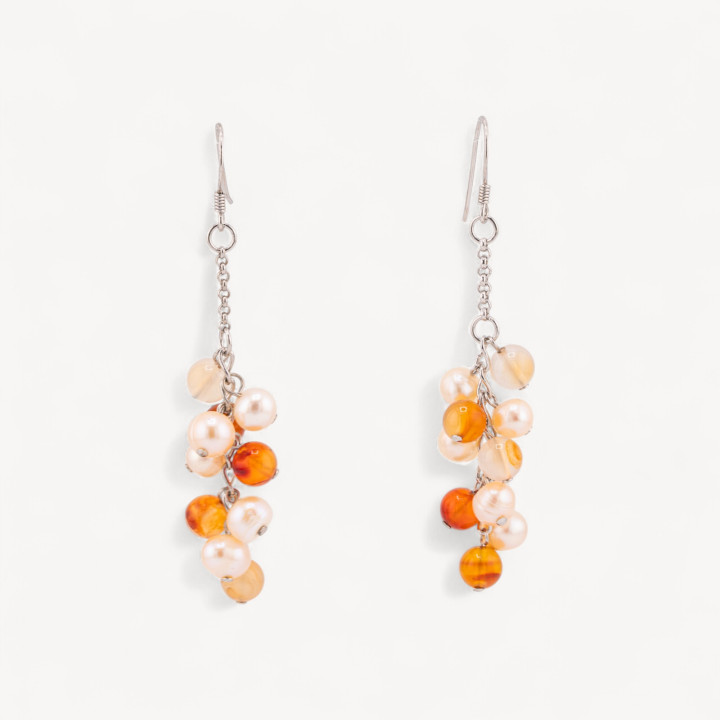 Orecchini A Monachella Di Argento 925 Con Perle Di Fiume 16x66mm Corniola