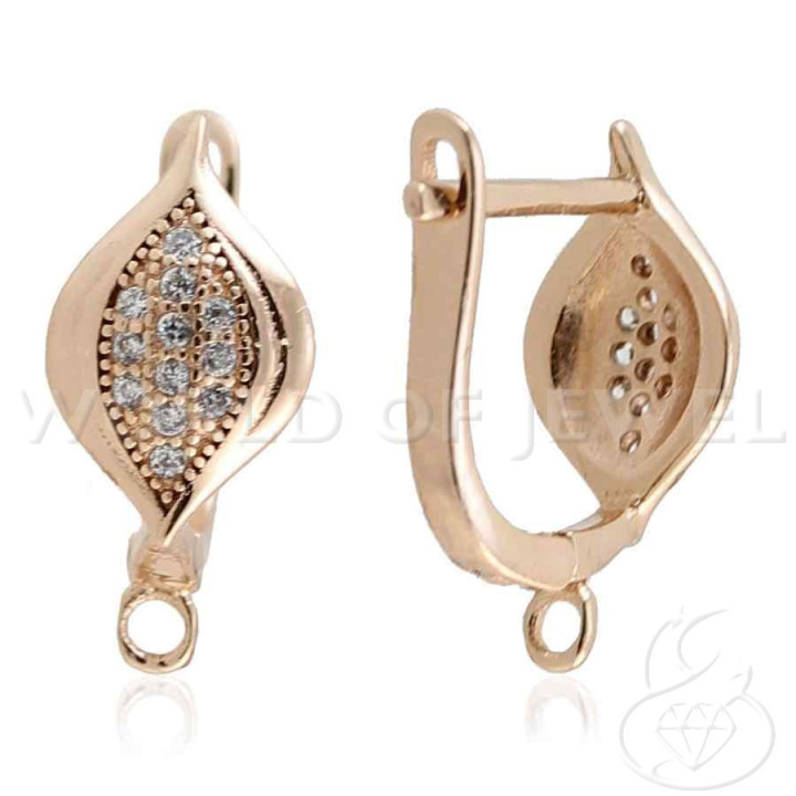 Base For Earrings Of 925 Silver With Zircons Closed Stud Fantasy 07x16mm 4 Pairs Rose Gold