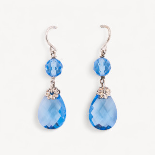 Orecchini A Monachella Di Argento 925 Con Zirconi Ovali Sfaccettati E Goccia Piatta Sfaccettata 13x54mm