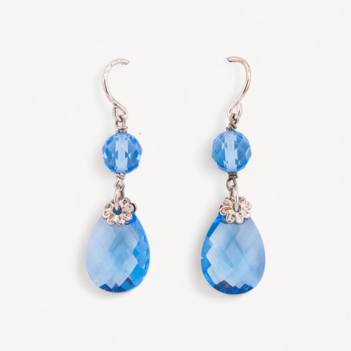 Orecchini A Monachella Di Argento 925 Con Zirconi Ovali Sfaccettati E Goccia Piatta Sfaccettata 13x54mm