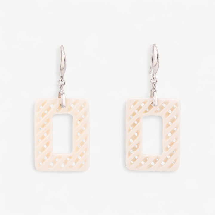 Orecchini A Monachella Di Argento 925 E Resina Rettangolo Forato