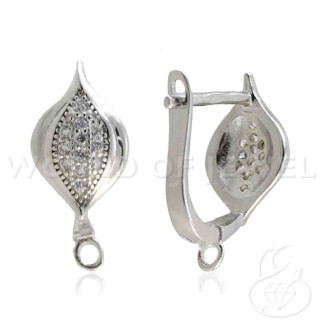 Base Per Orecchini Di Argento 925 Con Zirconi Perno Chiuso Fantasia 07x16mm 2 Paia Rodiato